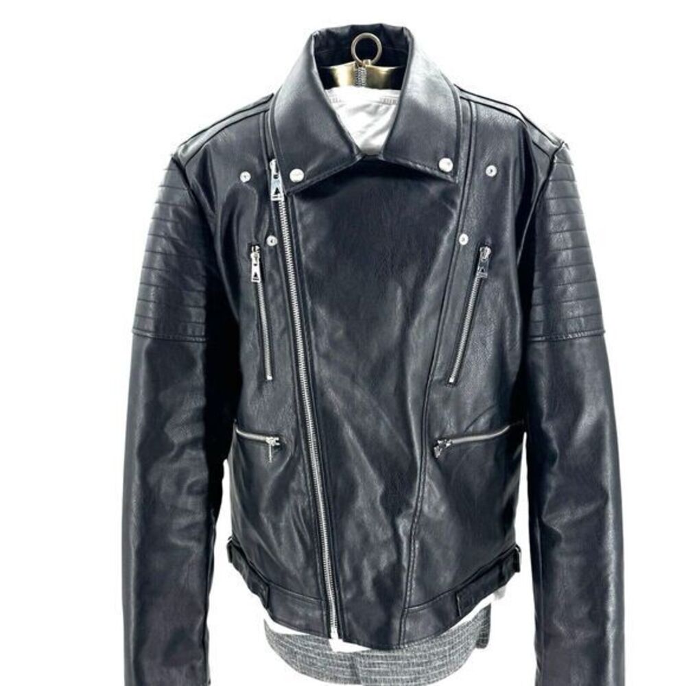Eleven Paris Faux Leather Moto Jacket Quilted Lining Asymmetrical Zipper Men's L